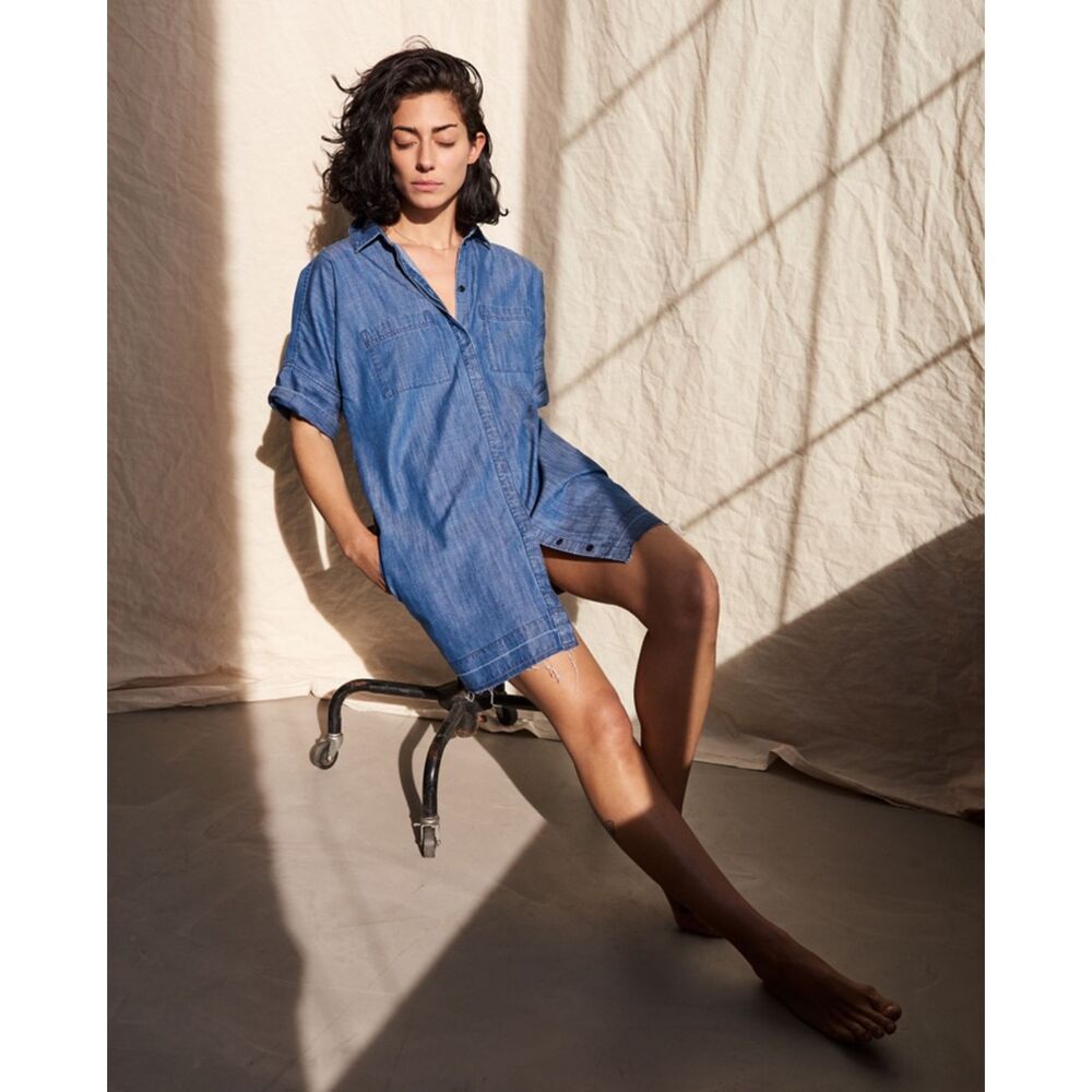 Madewell Drop Hem Denim Mini Buttondown Dress - Size M